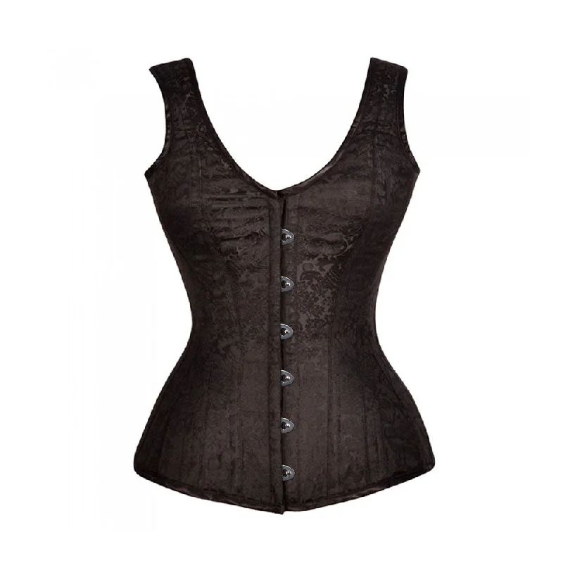 corset for club curls-Quetzalli Brocade Shoulder Straps Overbust Steel Boned Corset