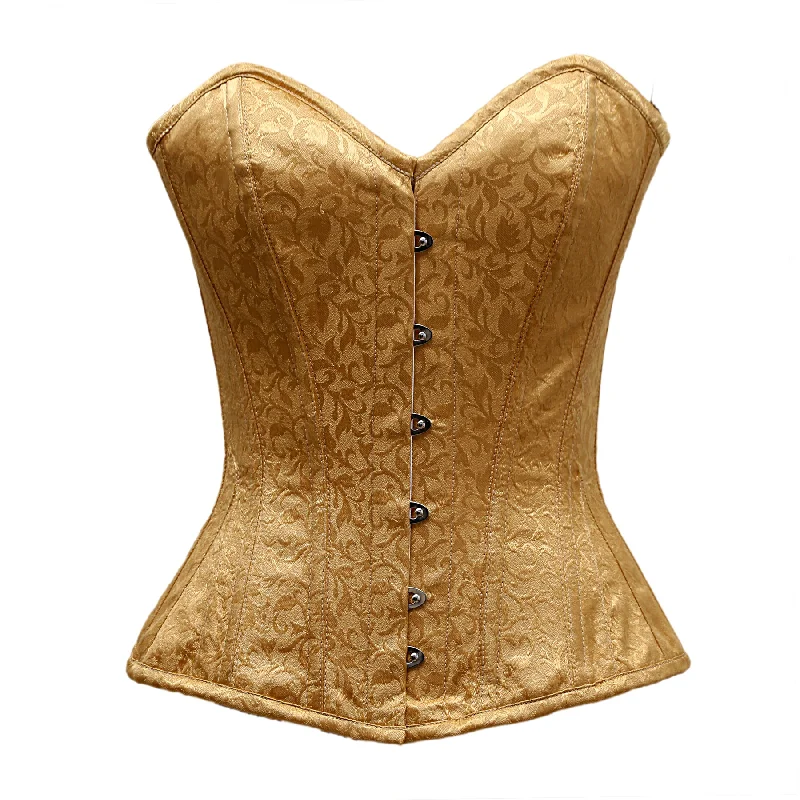 corset for vintage cords-Shelby Golden Satin Brocade Overbust Corset