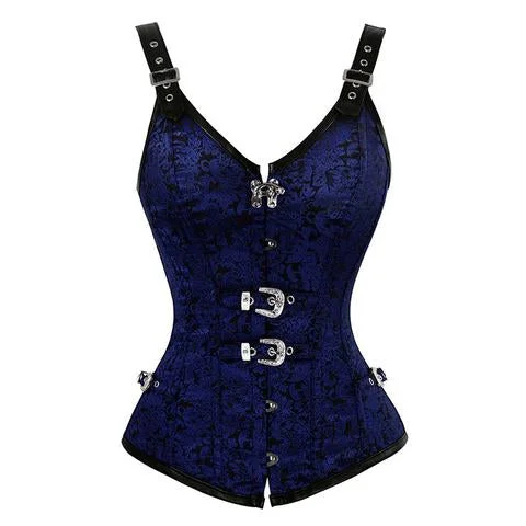 corset with floral curls-Sophie Blue Gothic Corset With Strap