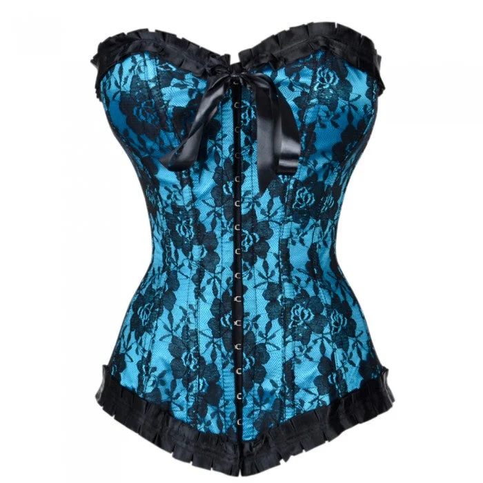 corset for pageant curls-Bernado Turquoise Corset With Floral Pattern