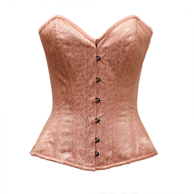 corset with metallic strands-Mcglashen Light Baby Pink Satin Brocade Overbust Corset