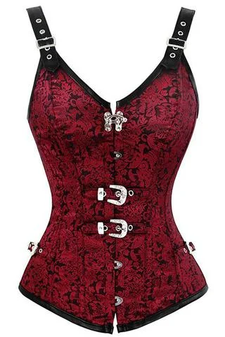 corset for gothic curls-Conroy Red Gothic Corset With Strap