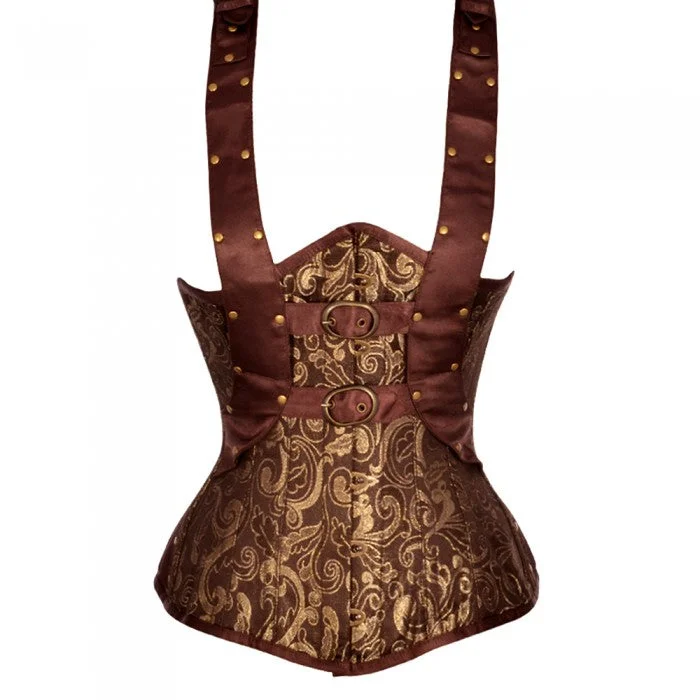 corset for club links-Andriani Brown And Gold Brocade Underbust With Shoulder Strap