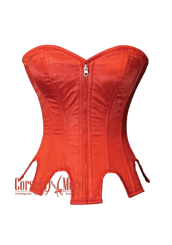 corset for pageant weaves-Plus Size Red Satin With Front Zipper Gothic Costume Waist Cincher Overbust Corset Top