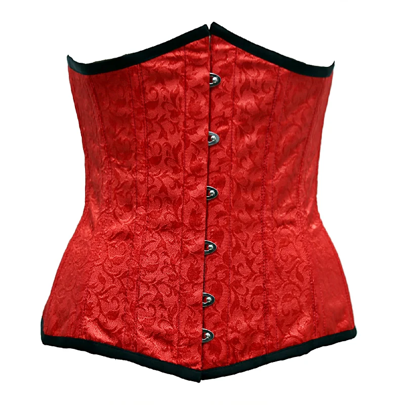 corset with lace-up curls-Oram Red Satin Brocade Underbust Corset