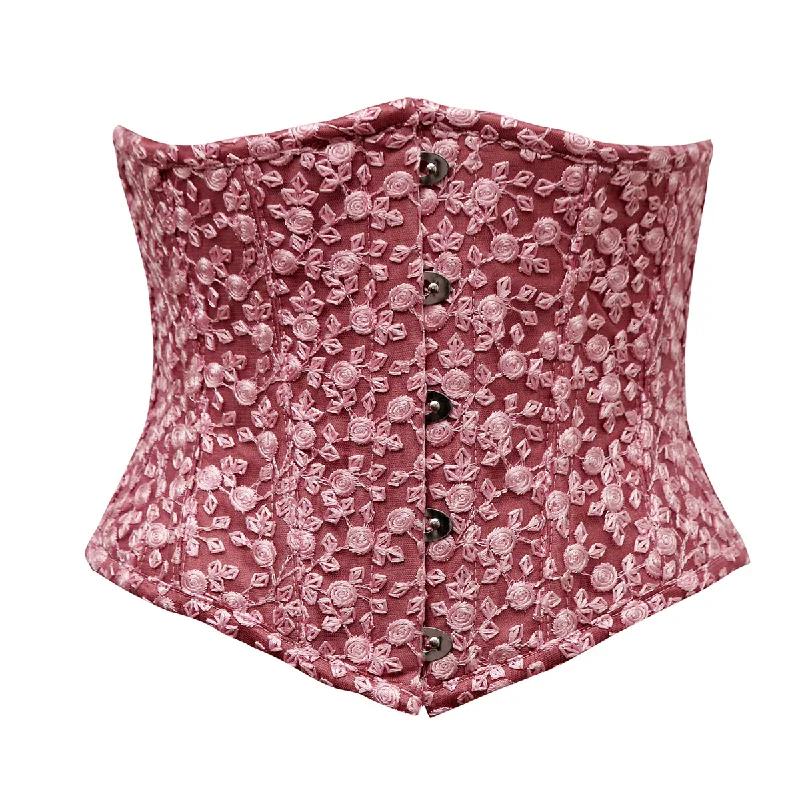 corset with floral chains-Telles Fuchsia Floral Net Overlay Underbust Corset