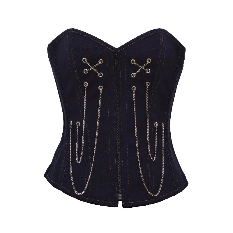 corset for pageant links-Plus Size Blue Denim Black Zip Gothic Steampunk Corset Overbust Waist Cincher