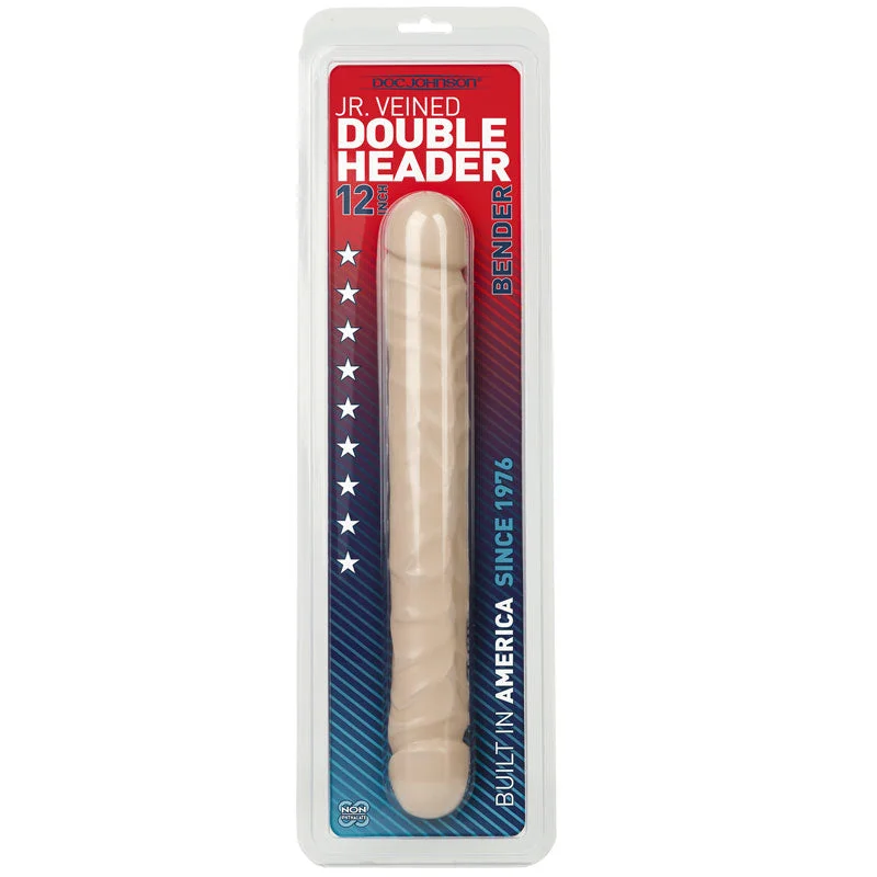 rechargeable vibrating cock ring-Jr Veined Double Header Bender 12 inches - Beige