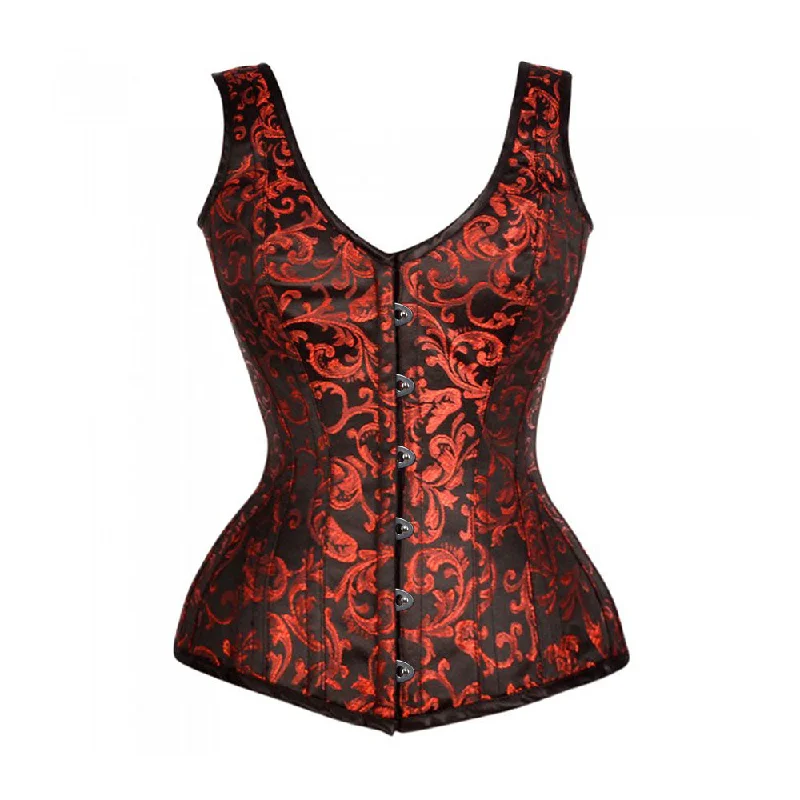 corset with metallic loops-Quincy Brocade Shoulder Straps Overbust Steel Boned Corset