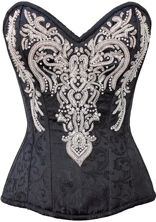 corset for evening bows-Mariaah Black Embroidered Corset