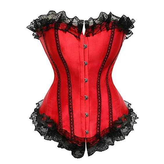 corset for historical curls-Kelle Red Satin Overbust Corset