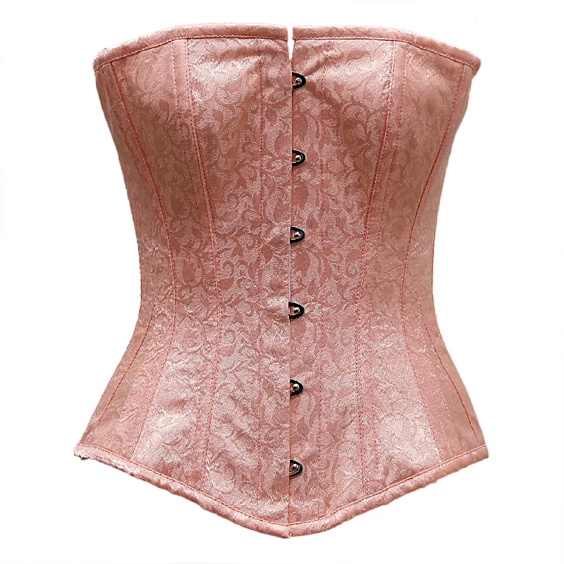 corset for burlesque links-Ashleigh Baby Pink Satin Brocade Overbust Corset