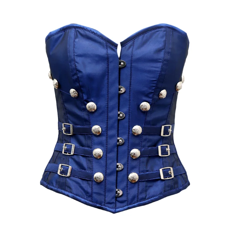 corset with sheer chains-Debouf Blue Taffeta Overbust Corset