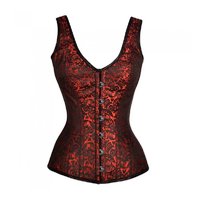 corset with embroidered loops-Queenie Brocade Shoulder Straps Overbust Steel Boned Corset