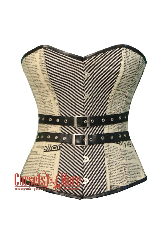 corset for retro chains-Plus Size Newspaper Print Cotton Satin Retro Bustier Overbust Corset Costume Top