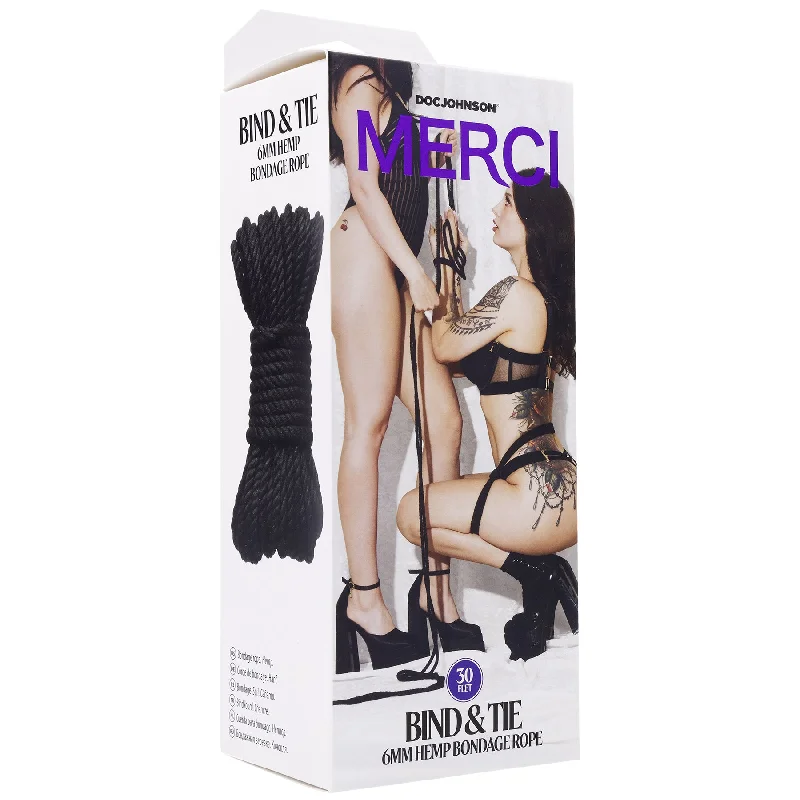 Merci - Bind and Tie - 6mm Hemp Bondage Rope - 30  Feet - Black