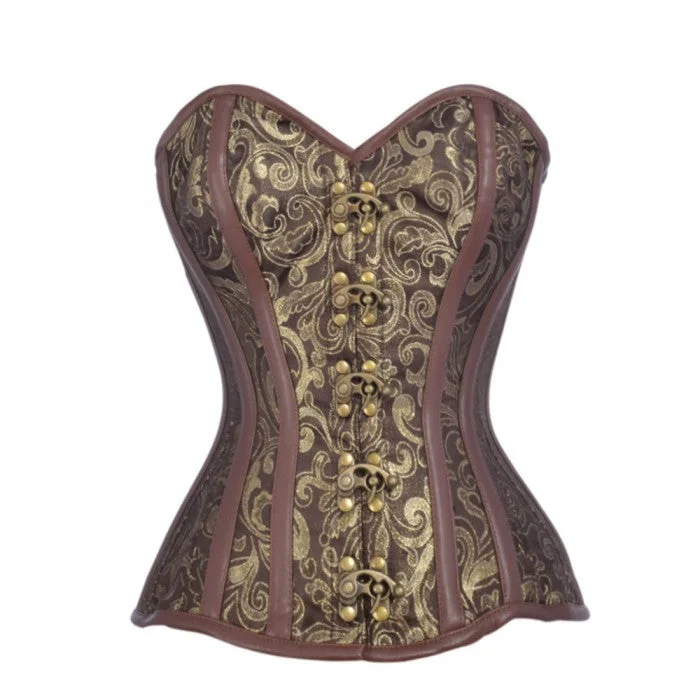 corset with layered strands-Carbonero Brown And Gold Brocade Steampunk Corset