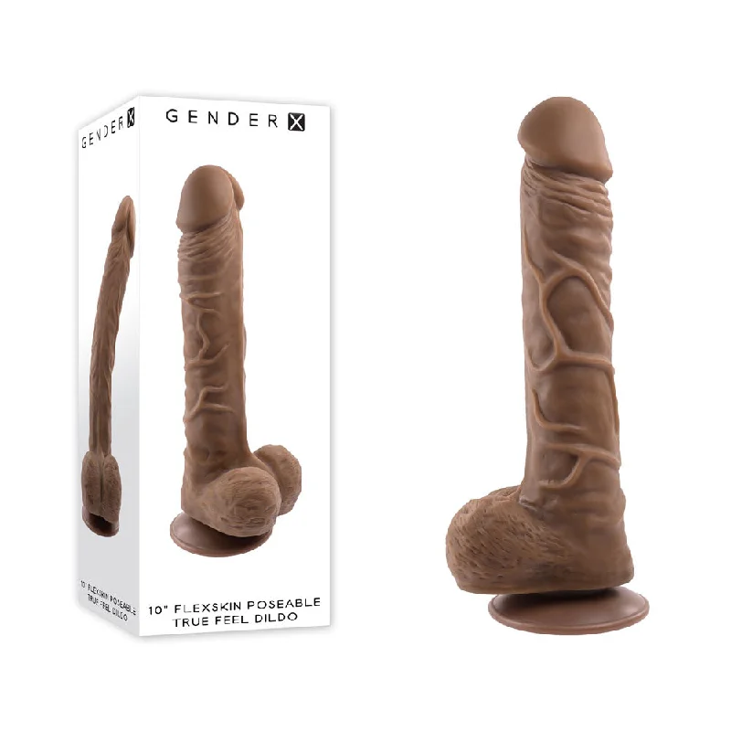 Non-Slip Solo Masturbator Grip-Gender X 10'' FLEXSKIN POSEABLE TRUE FEEL DILDO - Dark