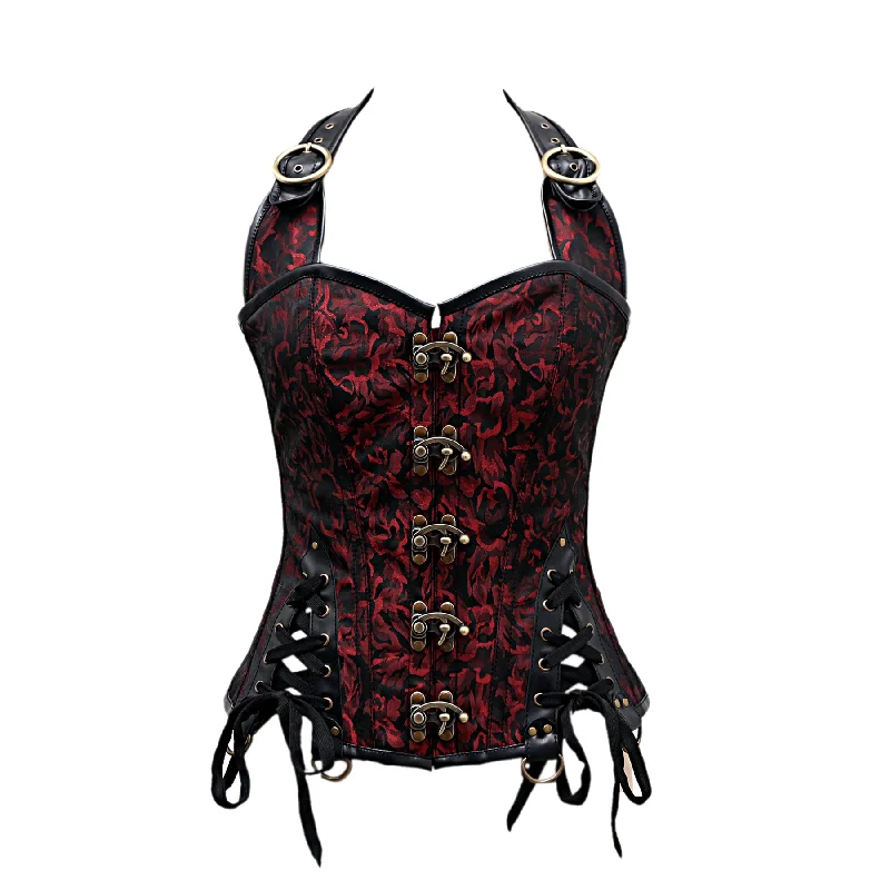 corset with side weaves-Rory Gothic Overbust Corset With Shoulder Strap