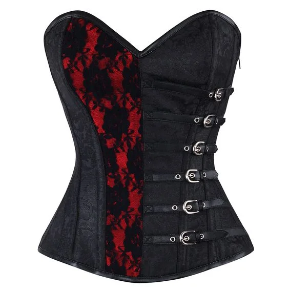 corset with pearl loops-Agbeze Gothic Brocade Overbust Corset