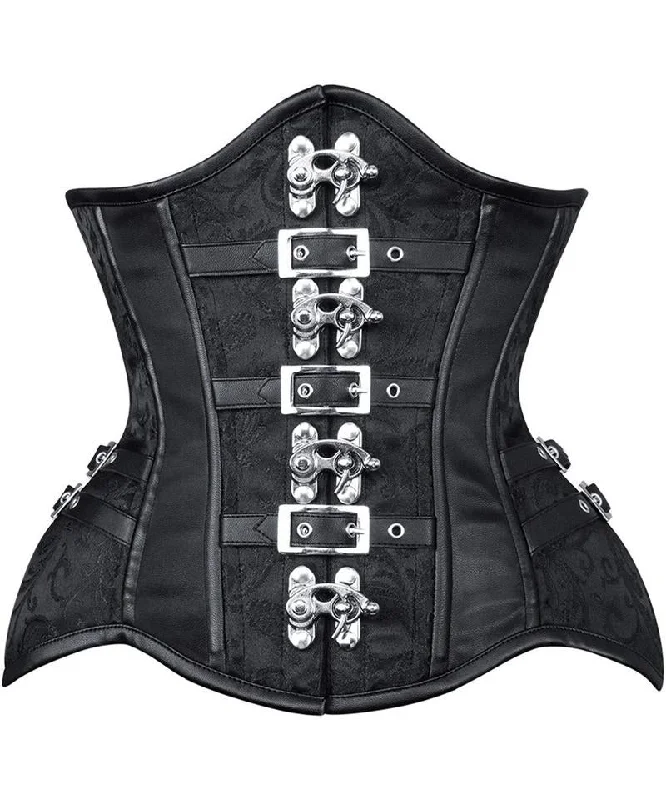 corset with satin weaves-Rimon New Curvy Brocade Waist Trainer with Buckle