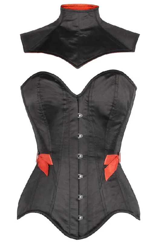 corset for alternative curls-Odion Black Satin Corset With Gothic Shrug