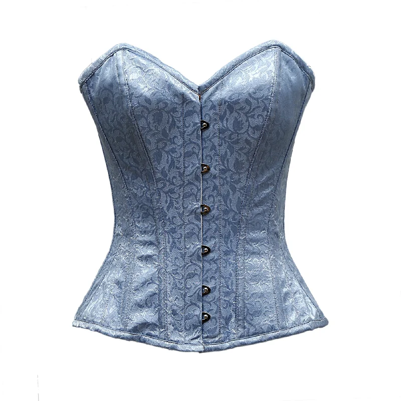 corset for costume links-Neil Baby Blue Satin Brocade Overbust Corset