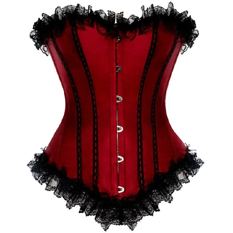 corset with sheer loops-Lasile Maroon Satin Overbust Corset