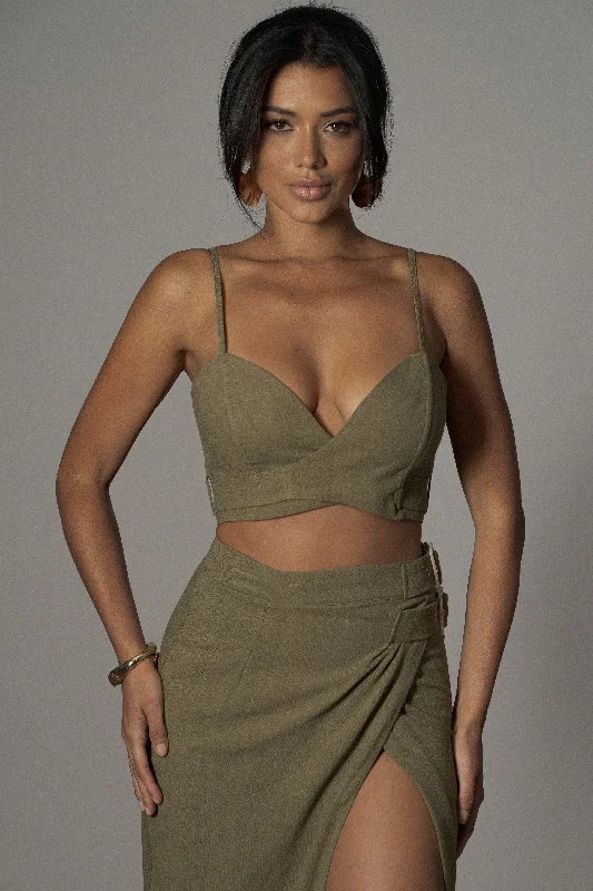 corset for festival weaves-Olive Sunrise Linen Bustier