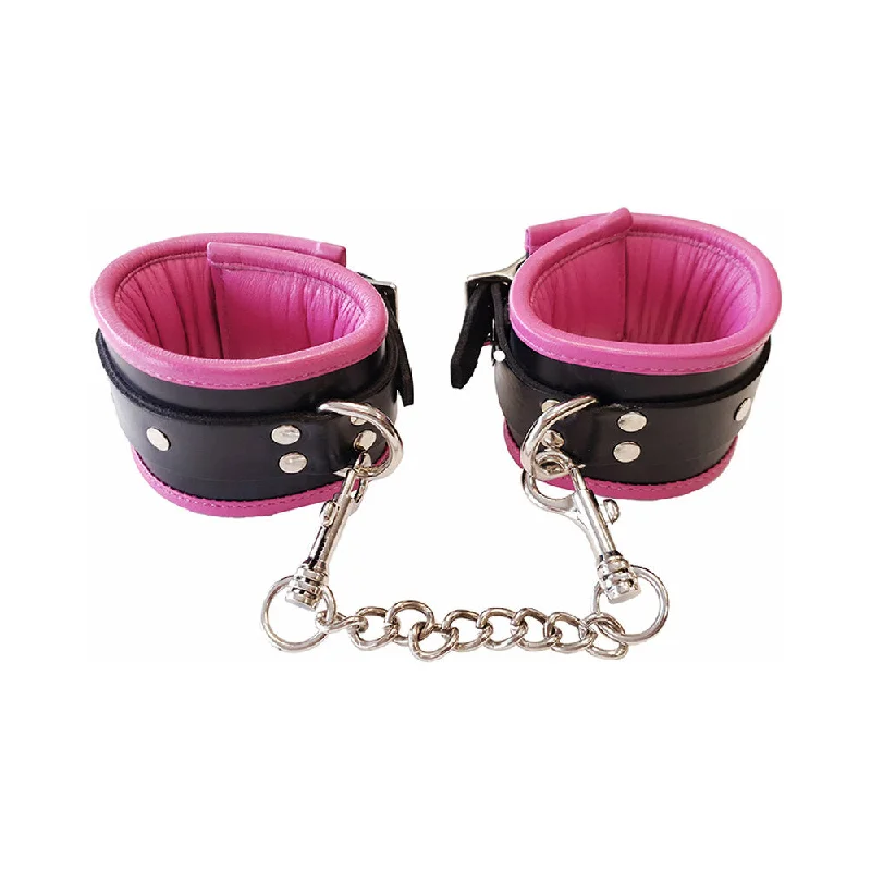 Rouge Leather Padded Wrist Cuffs Black/Pink