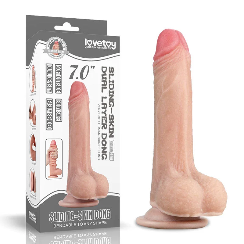 Non-Slip Grip Masturbator-Sliding Skin Dual Layer Dong 7"