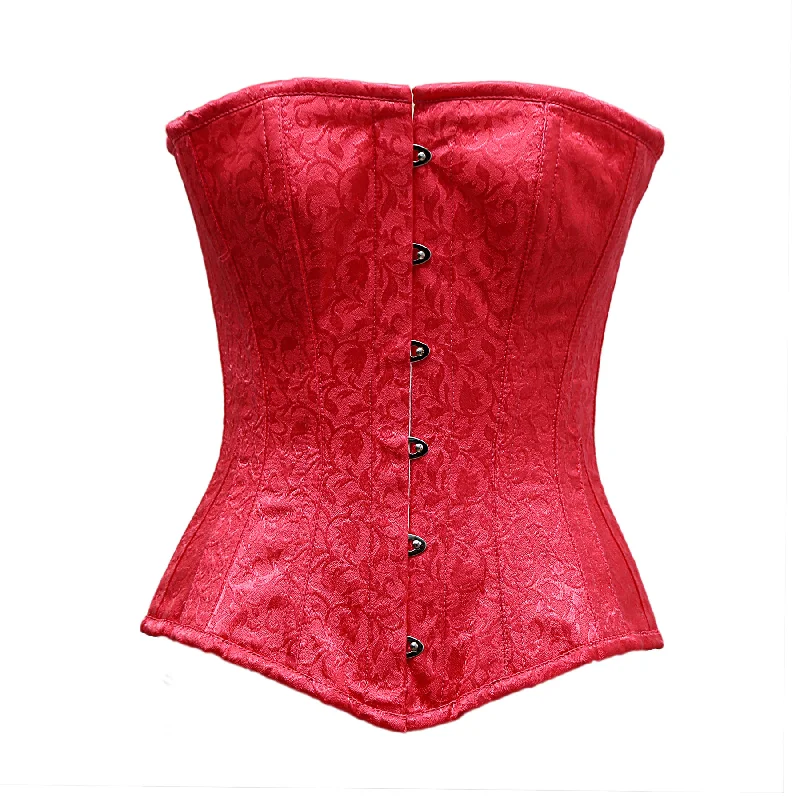 corset with plunging links-Jensen Fuchsia Satin Brocade Overbust Corset