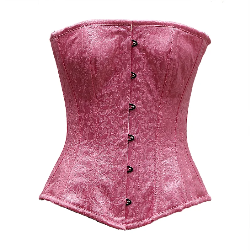 corset with flared strands-Devine Fuchsia Satin Brocade Overbust Corset