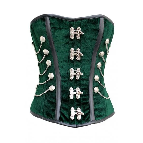 corset with flared knots-Keenu Green Velvet Overbust Corset