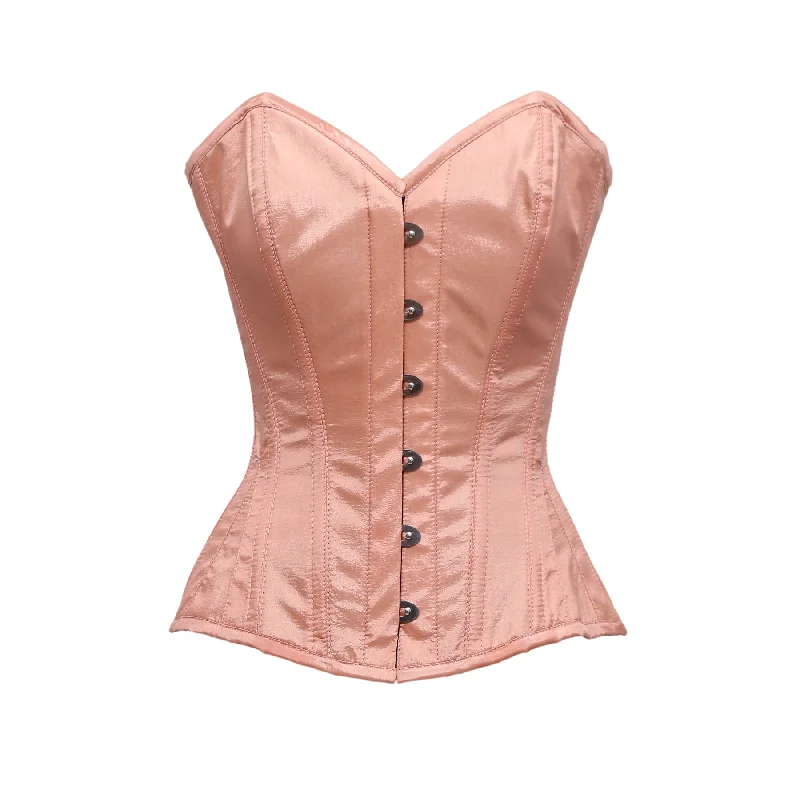 corset with studded ties-Rajda Peach Taffeta Overbust Corset