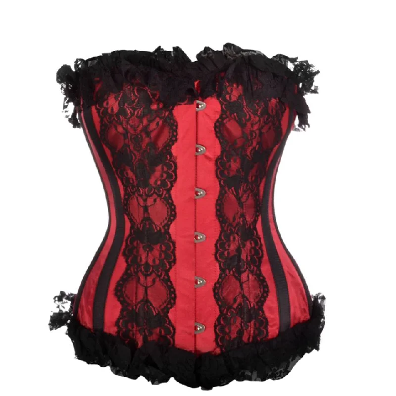 corset for gothic knots-Reeves Red Satin Corset With lace Overlay & Frill