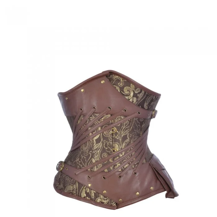 corset with bold curls-Fowler Golden Brown Steampunk Underbust Corset