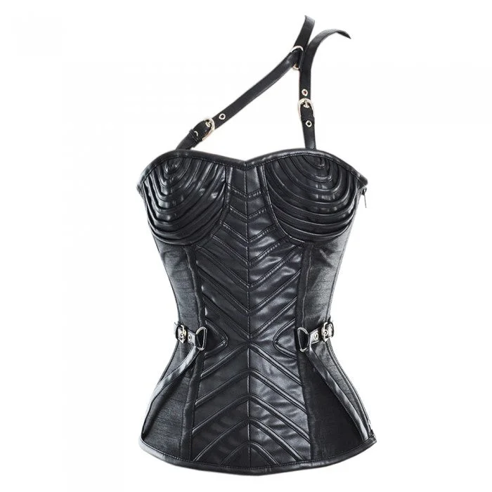 corset with spiral stitching-Polly Black Gothic Overbust Corset