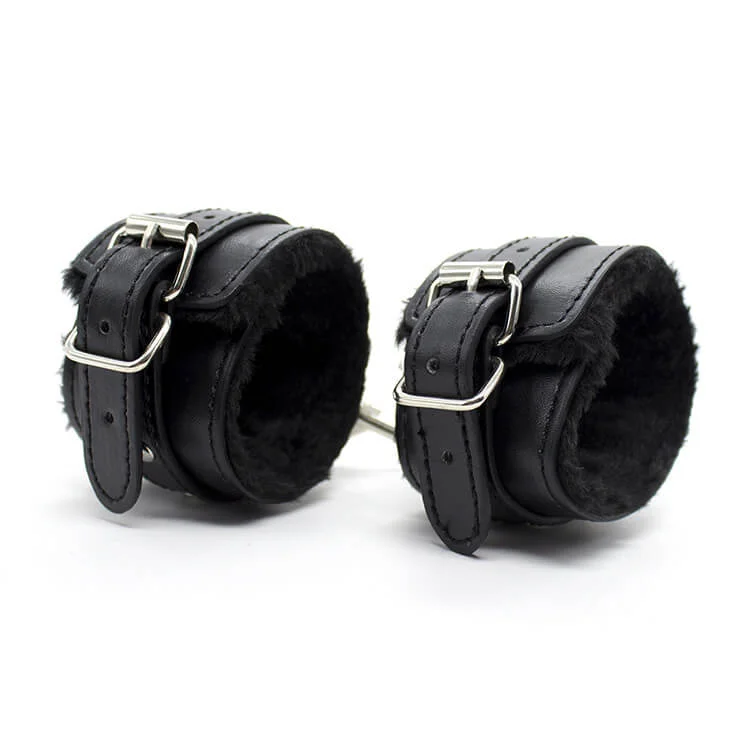 SM Leather Plush Pin Buckle Handcuffs and Footcuffs Bondage Toys