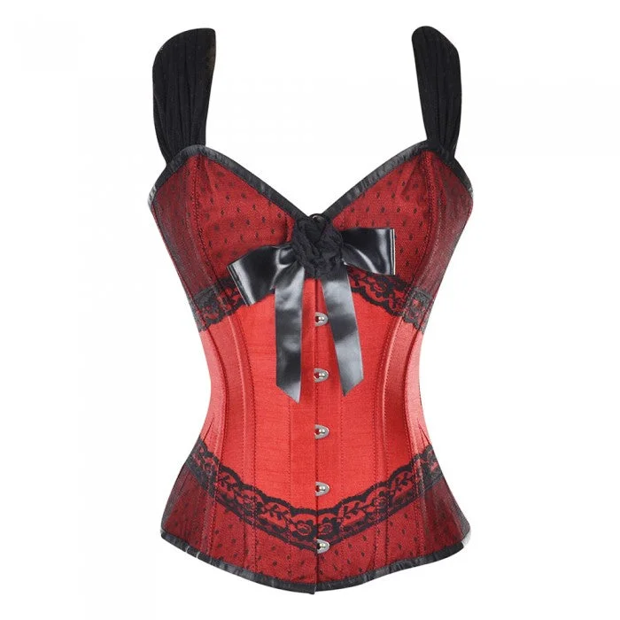 corset with embroidered strands-Gylfi Red Corset With Shoulder Straps And Bow Detail