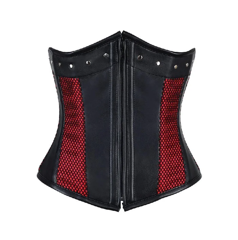 corset with plunging curls-Shona Faux Leather Gothic Underbust Corset