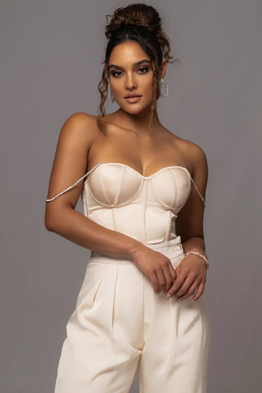 corset with layered strands-Champagne Leo Matte Satin Bustier