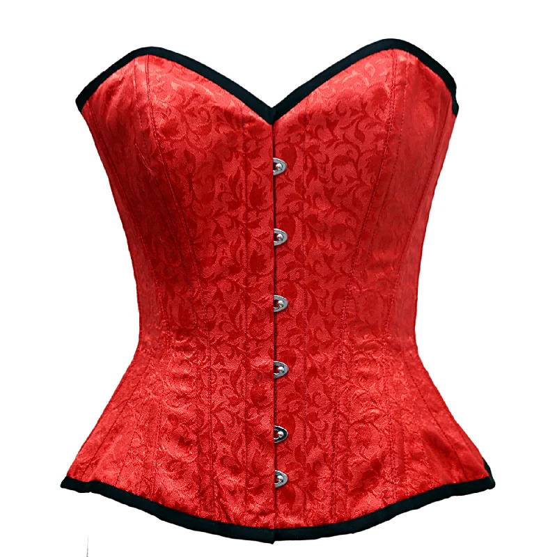 corset with ruched curls-Tickner Red Satin Brocade Overbust Corset