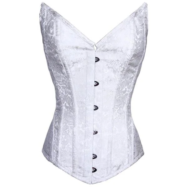 corset with bold curls-Southe White Brocade Overbust Corset