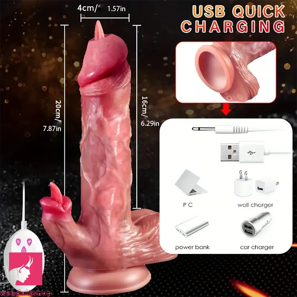 Cinnamon-scented dildo-7.87in 4in1 Real Thrusting Intense Vibrating Heating Licking Dildo