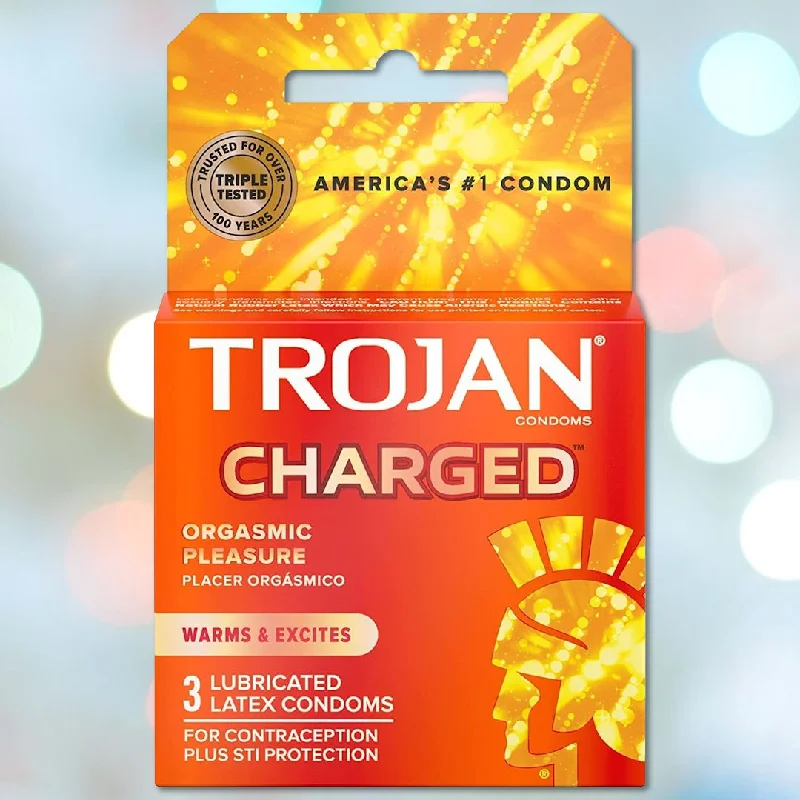 vibrating anal toy for couples with adjustable speeds-Trojan Charged Deep-Ribbed Condoms