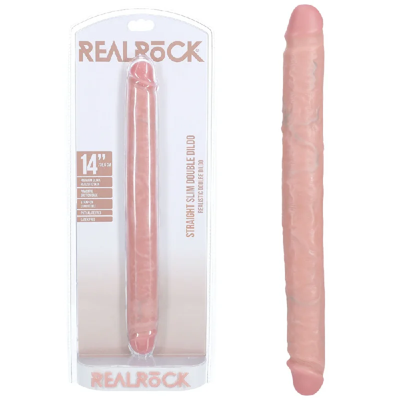 Versatile Solo Masturbator-REALROCK 35cm Slim Double Dildo - Flesh