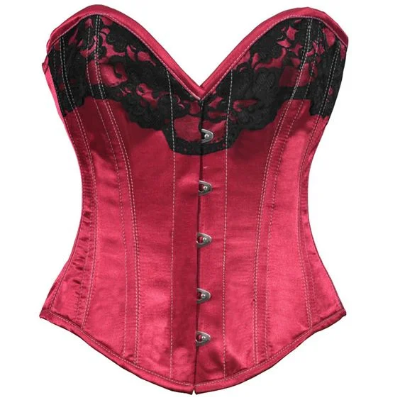 corset for evening weaves-Aubree Maroon Satin Burlesque Overbust Corset