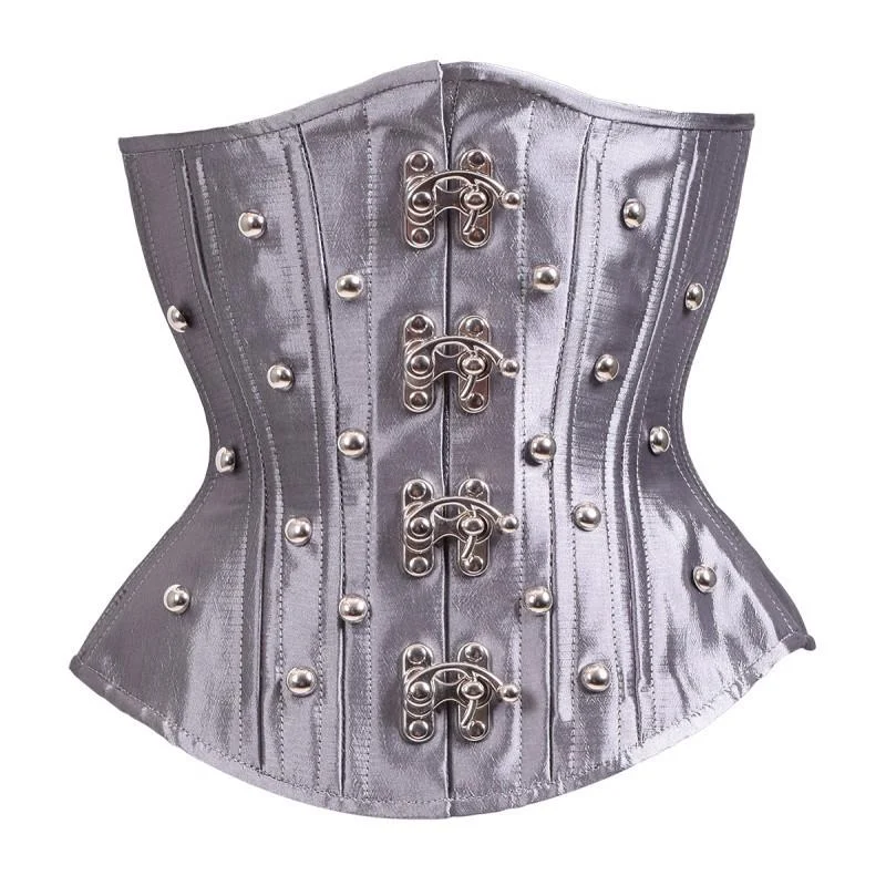 corset for retro loops-Bendrik Silver Satin Waist Training Underbust Corset