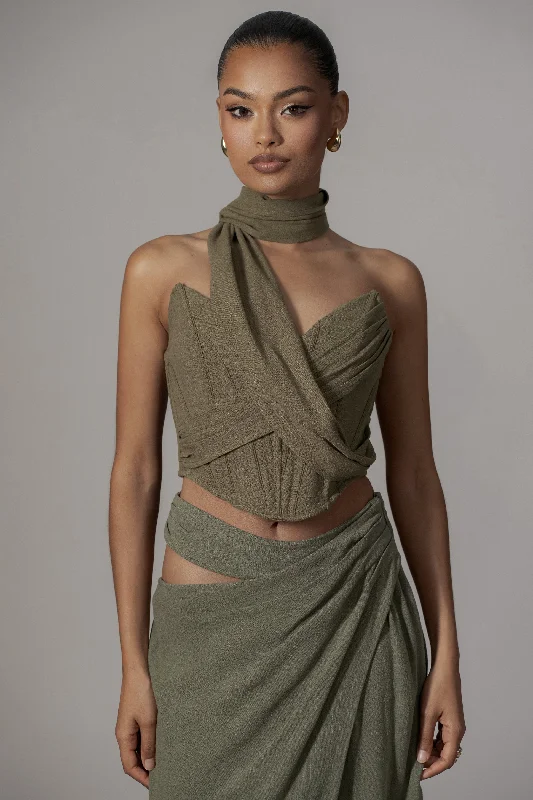 corset for bridal chains-Olive Coastal Bliss Linen Bustier